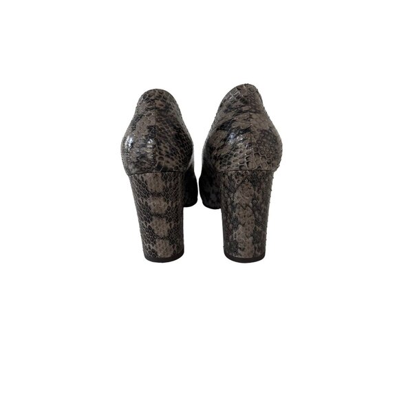 JIMMY CHOO Snake Print Round Toe Block Leather Heels Size 37.5/7.5 - Picture 5 of 7